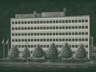 Chalkboard-illustration av Sågbäcksgymnasiet, Huddinge