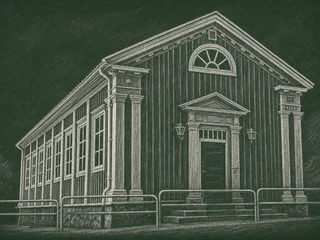 Chalkboard-illustration av Johannishusskolan, Ronneby