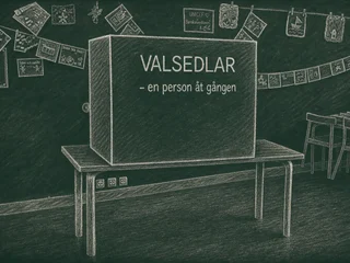Chalkboard-illustration av Stångenässkolan, Lysekil