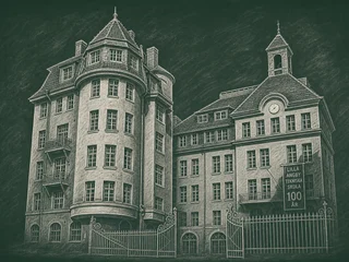 Chalkboard-illustration av Lilla Adolf Fredriks skola, Stockholm