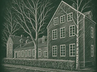 Chalkboard-illustration av Enskede skola, Stockholm