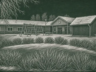 Chalkboard-illustration av Bjurbäcksskolan F-6, Emmaboda