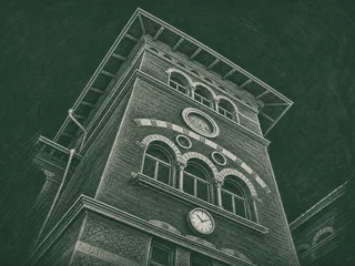 Chalkboard-illustration av Gustav Adolfsskolan, Alingsås