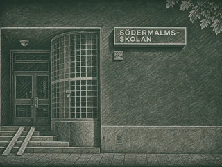 Chalkboard-illustration av Södermalmsskolan, Stockholm