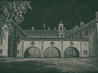 Chalkboard illustration of Minervaskolan, Umeå