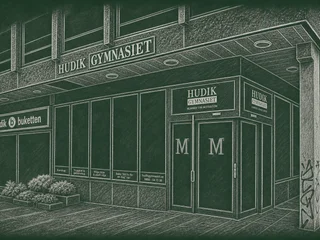 Chalkboard-illustration av Hudikgymnasiet, Hudiksvall