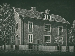 Chalkboard-illustration av Kvarnskolan, Järfälla