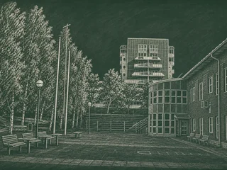Chalkboard-illustration av Annerstaskolan, Huddinge