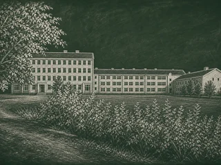 Chalkboard-illustration av Årstaskolan, Uppsala
