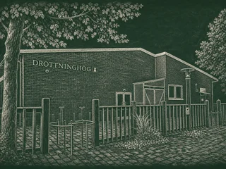 Chalkboard-illustration av Drottninghögsskolan, Helsingborg