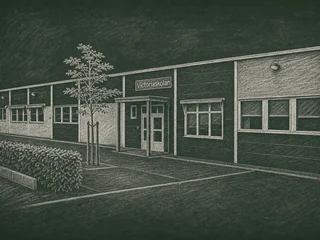 Chalkboard illustration of Victoriaskolan, Göteborg
