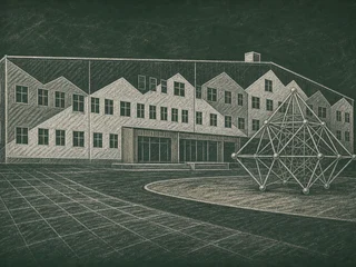 Chalkboard-illustration av Långsjöskolan, Huddinge