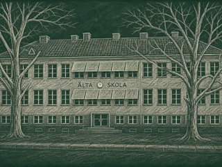 Chalkboard-illustration av Älta skola, Nacka