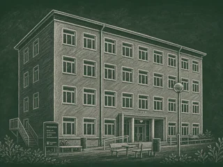 Chalkboard-illustration av Engelbrektsskolan, Örebro