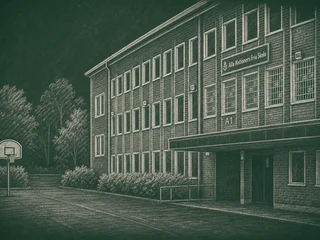 Chalkboard-illustration av Alla Nationers Fria Skola, Stockholm