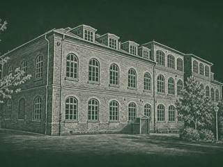 Chalkboard-illustration av Vårfruskolan, Lund