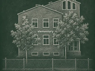 Chalkboard-illustration av Nya Elementar, Stockholm