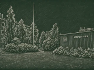 Chalkboard-illustration av Kanalskolan, Skellefteå