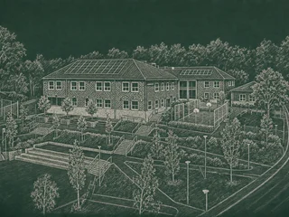Chalkboard-illustration av Falkbergsskolan, Botkyrka