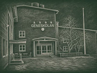 Chalkboard-illustration av Geneskolan, Örnsköldsvik