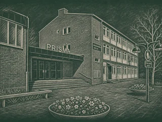 Chalkboard-illustration av Hässelbygårdsskolan, Stockholm