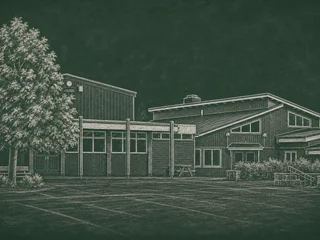 Chalkboard-illustration av Vallargärdets skola, Karlstad