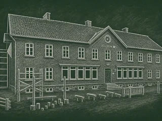 Chalkboard-illustration av Allerums skola, Helsingborg
