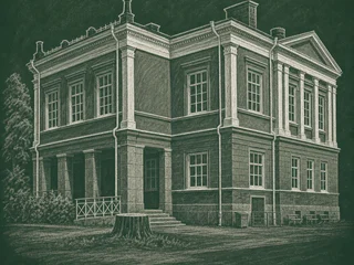 Chalkboard-illustration av Rudbeckianska gymnasiet, Västerås