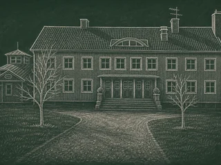 Chalkboard-illustration av Vackstanäsgymnasiet, Södertälje