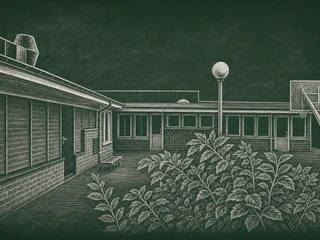 Chalkboard-illustration av Svensgårdsskolan, Helsingborg