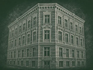 Chalkboard-illustration av GTIs gymnasieskola, Göteborg