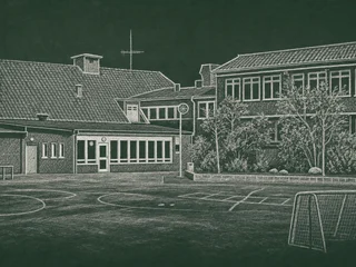 Chalkboard-illustration av Lerbäckskolan, Lund