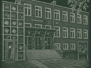 Chalkboard-illustration av Sturebyskolan, Stockholm