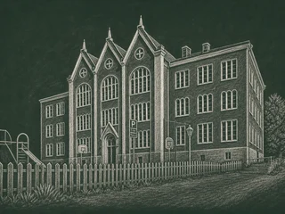 Chalkboard-illustration av S:t Hansskolan, Gotland
