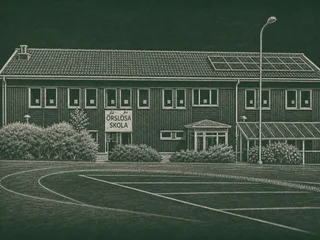 Chalkboard-illustration av Örslösa skola, Lidköping
