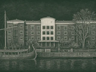 Chalkboard-illustration av Tullgårdsskolan, Stockholm
