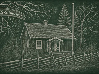 Chalkboard-illustration av Svartbäcksskolan, Haninge