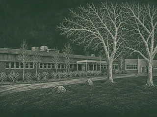 Chalkboard-illustration av Ekholmsskolan, Linköping