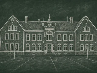 Chalkboard-illustration av Solbergaskolan, Gotland