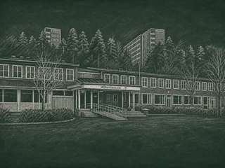 Chalkboard-illustration av Mörbyskolan, Danderyd