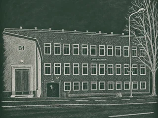 Chalkboard-illustration av Johan Skytteskolan, Stockholm