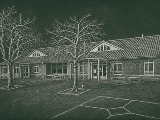 Chalkboard illustration of Folkungaskolan 4, Linköping