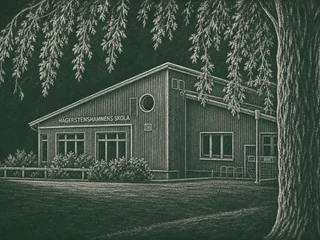 Chalkboard-illustration av Hägerstenshamnens skola, Stockholm