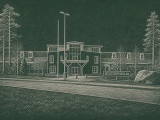 Chalkboard-illustration av Skogstorpsskolan, Falkenberg