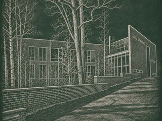 Chalkboard-illustration av Östra gymnasiet, Huddinge