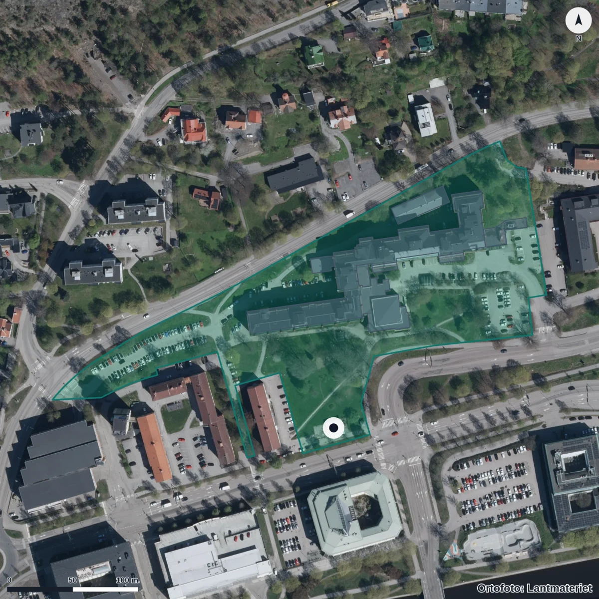 Flygbild över Central Insamlingsenhet Kommunal verksamhet, ortofoto från Lantmäteriet