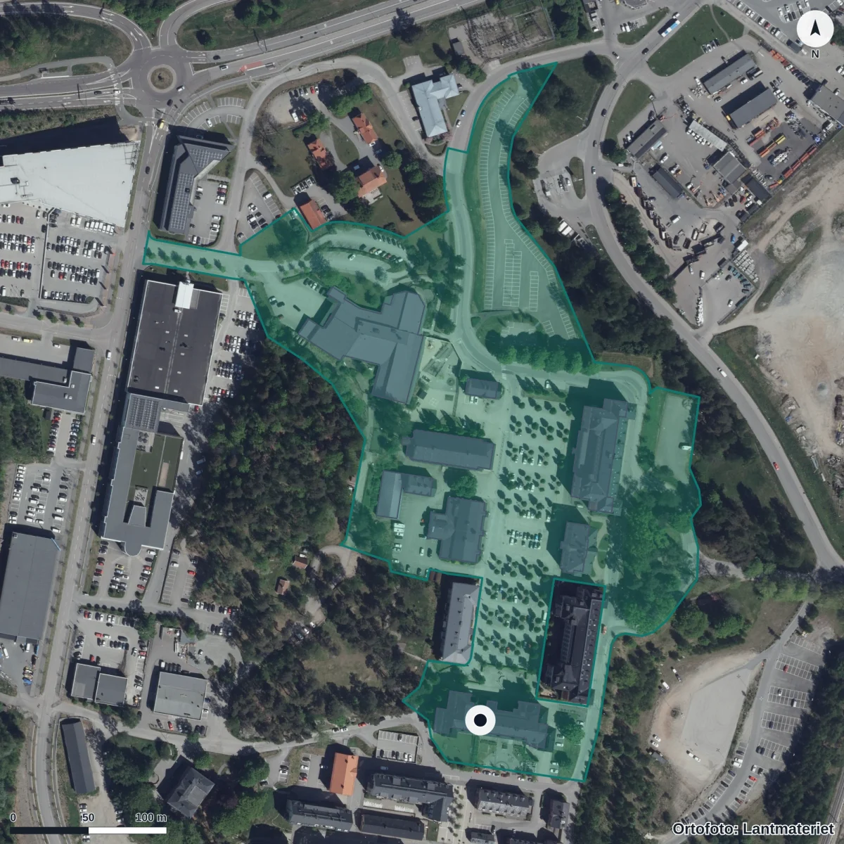 Flygbild över Kunskapsskolan Borås, ortofoto från Lantmäteriet