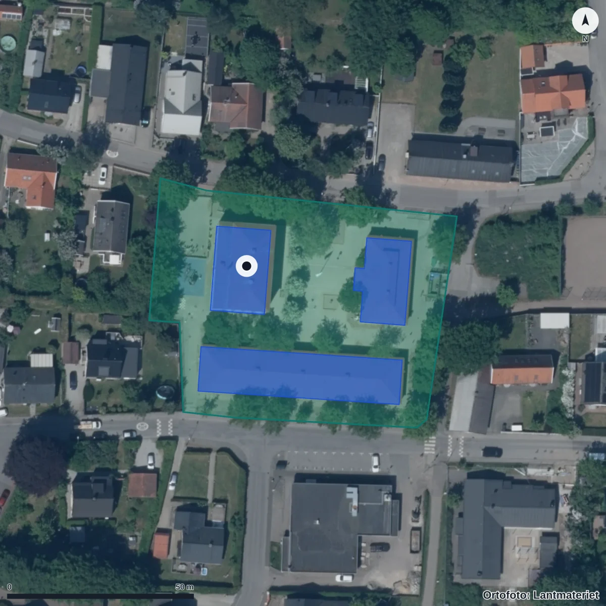 Flygbild över Tygelsjöskolan, ortofoto från Lantmäteriet