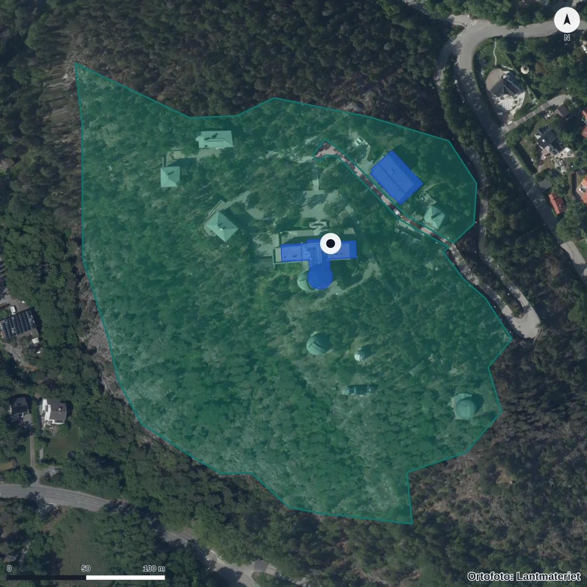 Flygbild över Kunskapsskolan Saltsjöbaden, ortofoto från Lantmäteriet