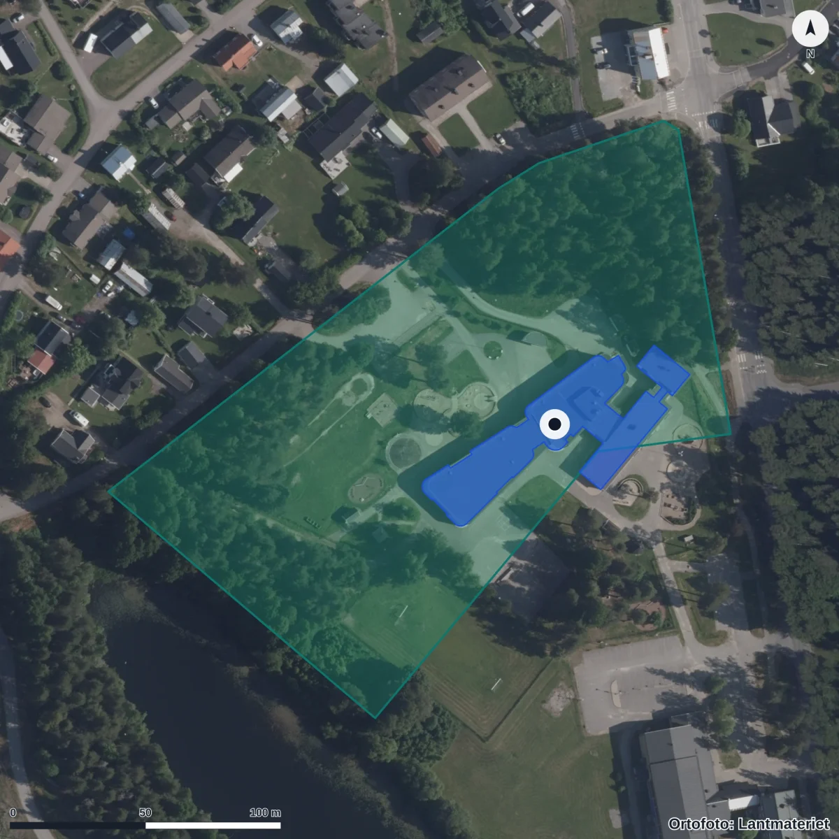 Flygbild över Munksunds skola, ortofoto från Lantmäteriet